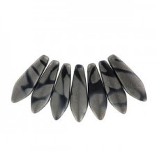 Czech Glass Daggers beads 5x16mm Jet chrome stripes matted